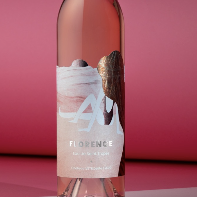 Sunset in Saint Tropez - illustrazione per etichetta di vino rosè